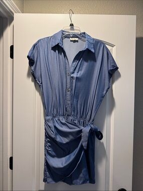 entro Light Blue Shirt Romper with Tie Waist